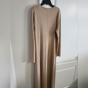 Zara Ribbed Knit Maxi Dress Tan Size L